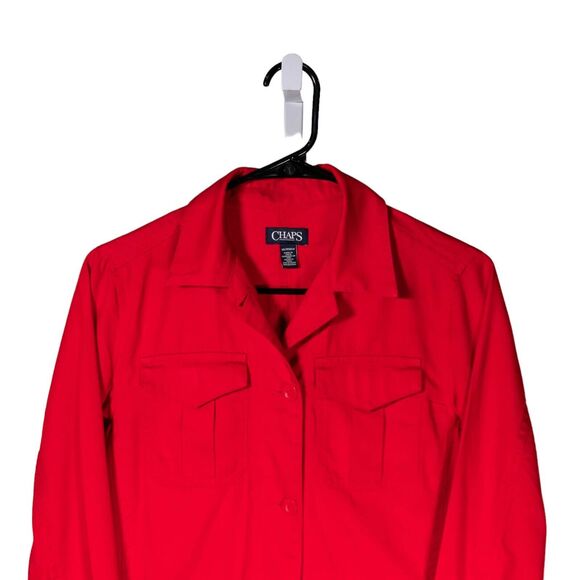 Chaps Ralph Lauren Women's Shirt Button Up Red Drawstring Long Sleeve Jacket XS - Picture 5 of 9